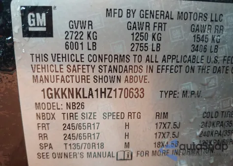 2017 GMC Acadia Sle-1 z USA, uszkodzony, nr VIN 1GKKNKLA1HZ170633